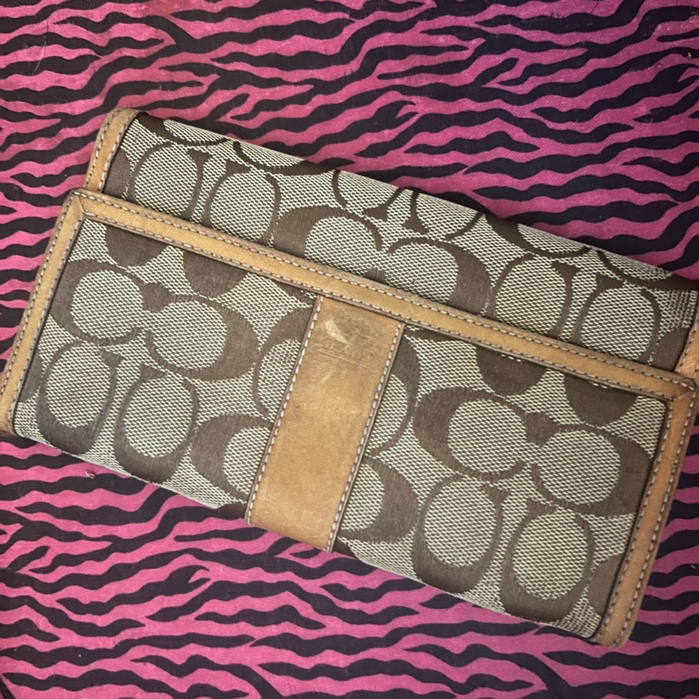 Coach Signature Brown and Tan Clutch